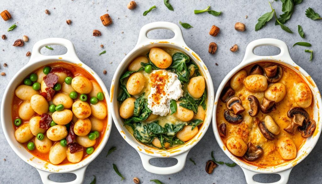 Variations du gratin de gnocchi à l'italienne avec différents ingrédients