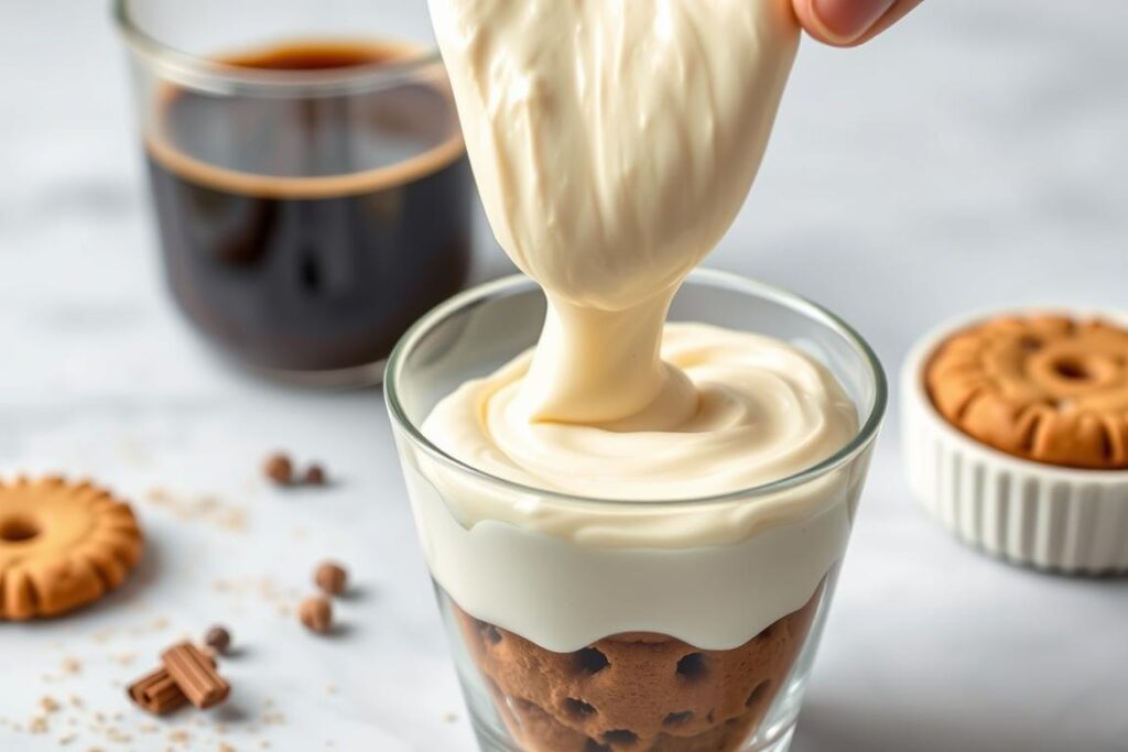 Ajout d'une couche de crème mascarpone-speculoos sur les biscuits