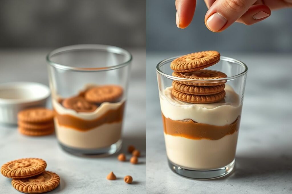 Ajout d'une seconde couche de biscuits speculoos imbibés sur la crème