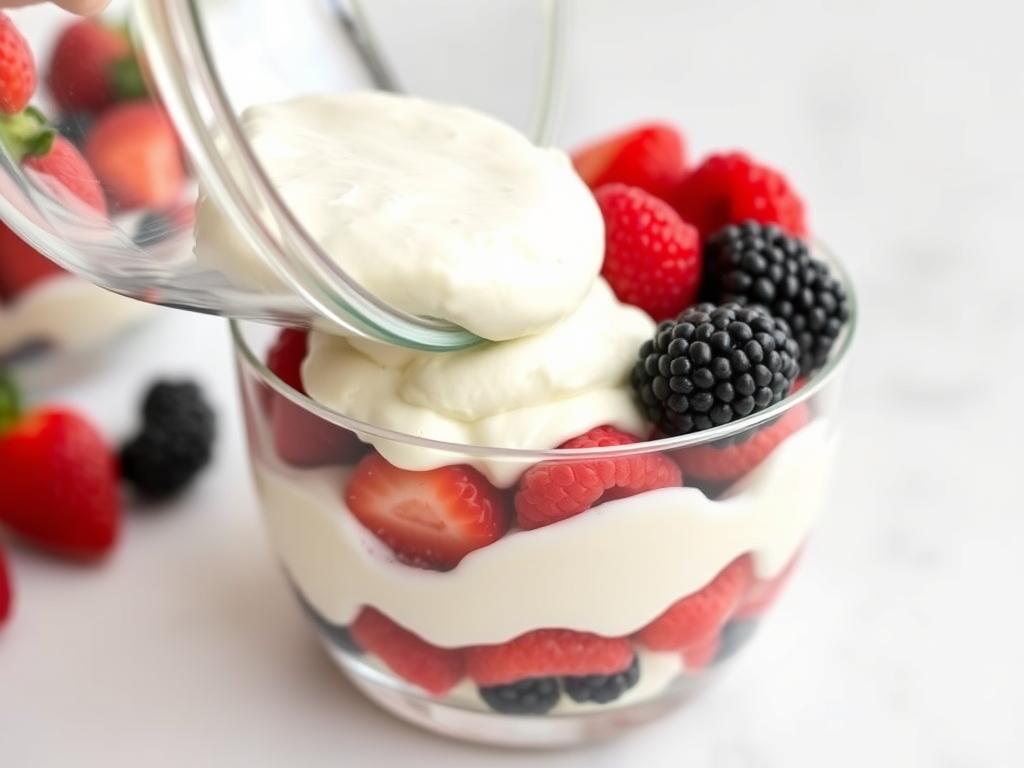 Couche de fruits rouges sur la crème mascarpone dans le tiramisu