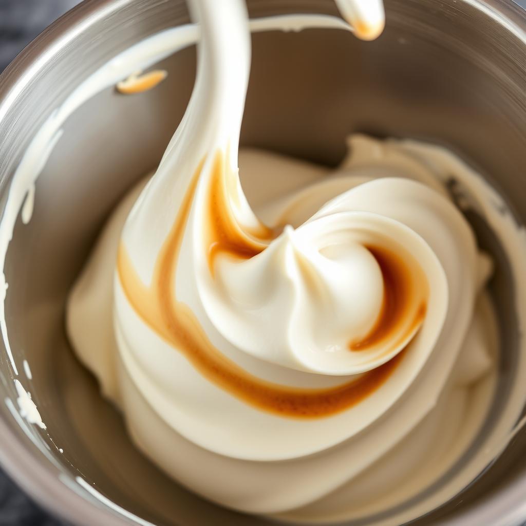 Crème au mascarpone et speculoos montée formant des pics souples