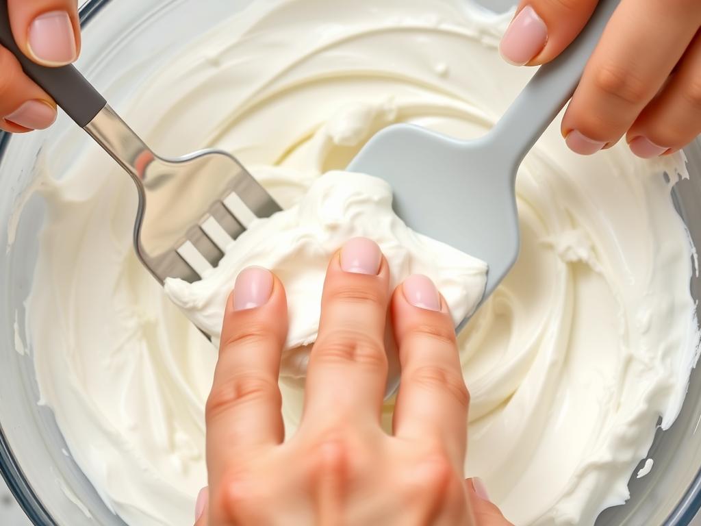 Démonstration de l'incorporation des blancs en neige dans la crème mascarpone Démonstration de l'incorporation des blancs en neige dans la crème mascarpone