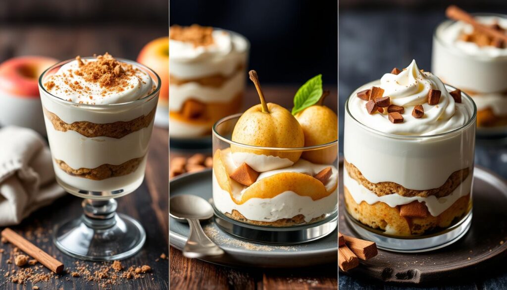 Différentes variations du tiramisu aux speculoos et pommes
