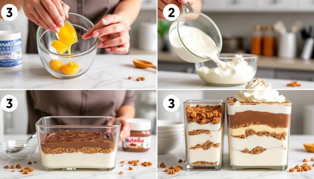 Étapes de préparation du tiramisu au nutella et speculoos