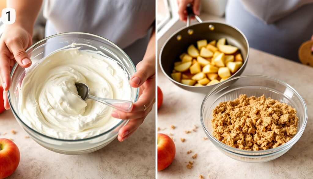 Étapes de préparation du tiramisu aux pommes et speculoos