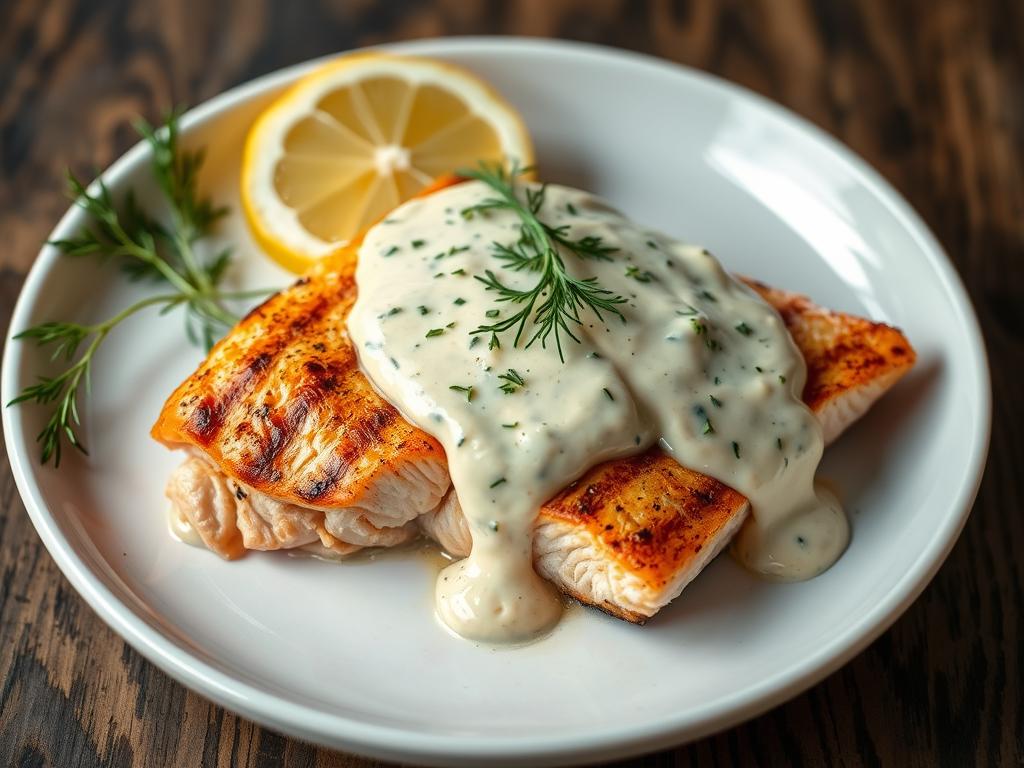 Filet de saumon nappé de sauce crémeuse à l'ail
