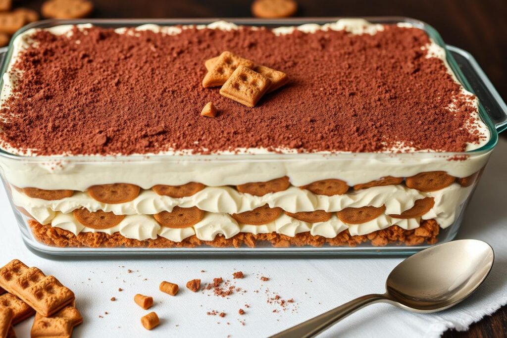 Grand plat de tiramisu speculoos mascarpone pour un service familial