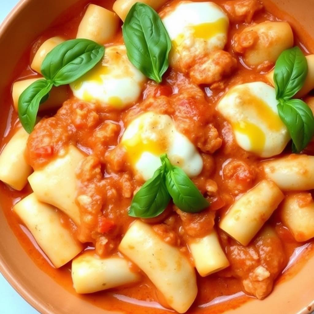 Gratin de gnocchi crème à la tomate et au basilic