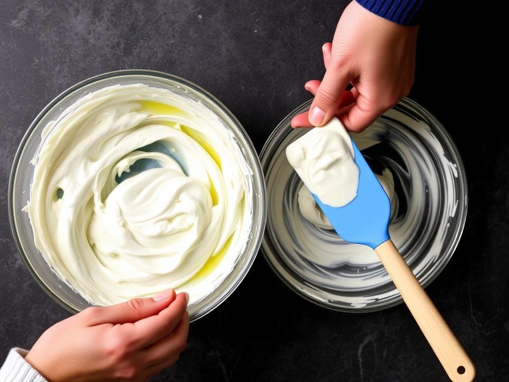 Incorporation des blancs en neige dans la crème au mascarpone