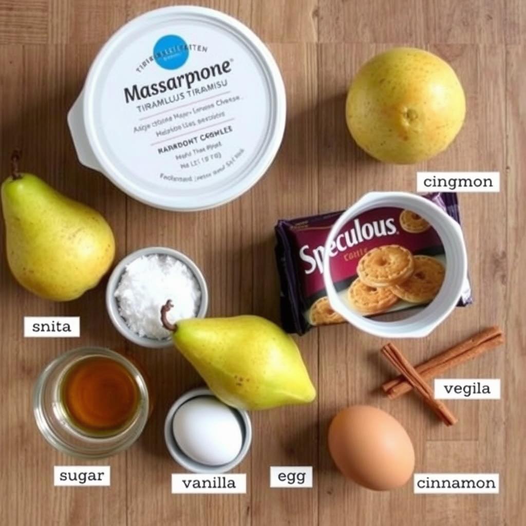 Ingrédients disposés pour la recette de tiramisu poire speculoos