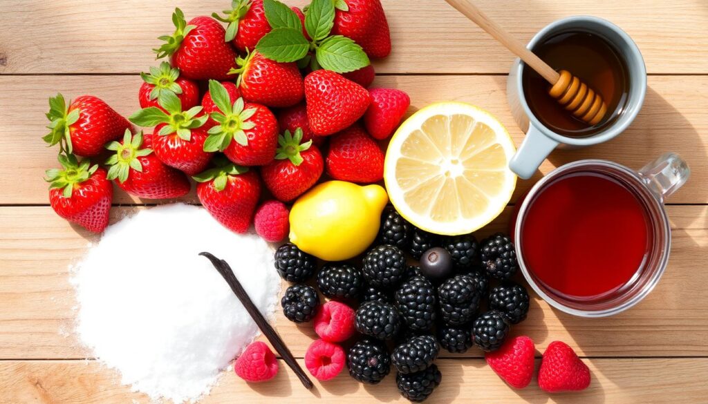 Ingrédients pour la recette de sauce de fruits rouges