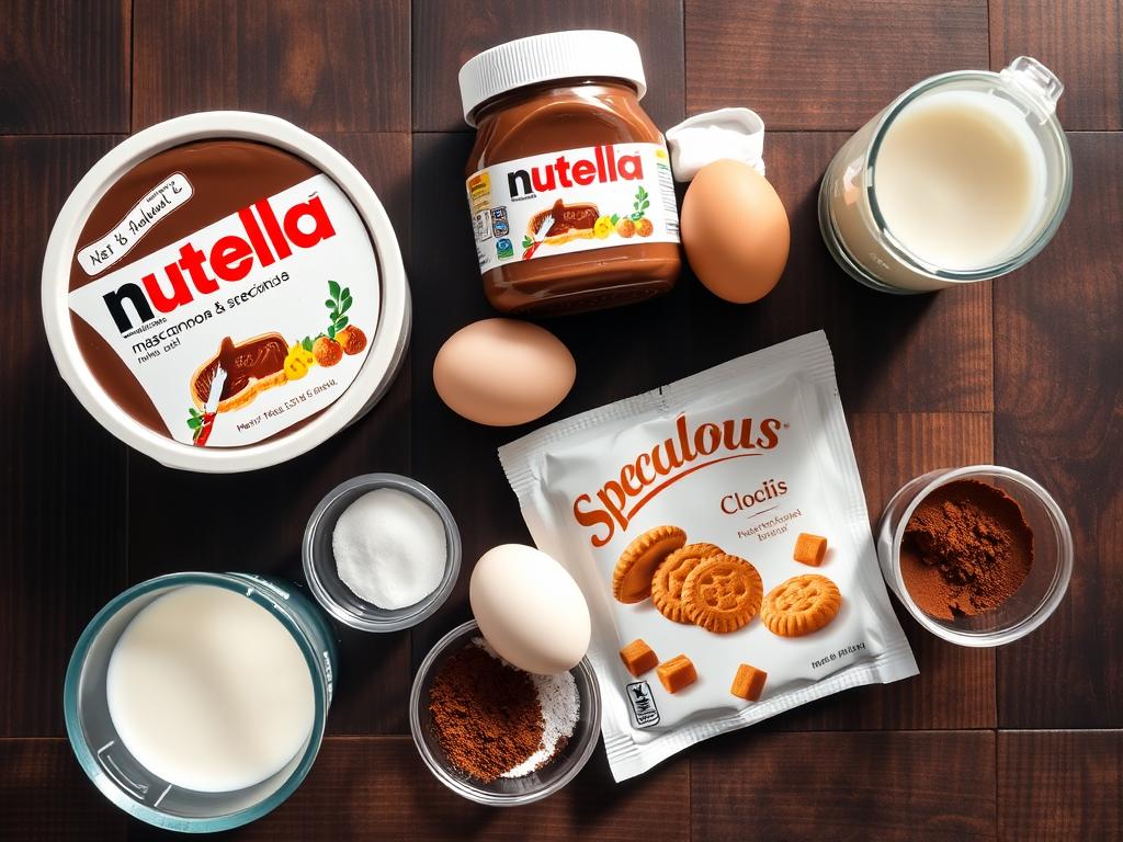 Ingrédients pour la recette de tiramisu au nutella et speculoos