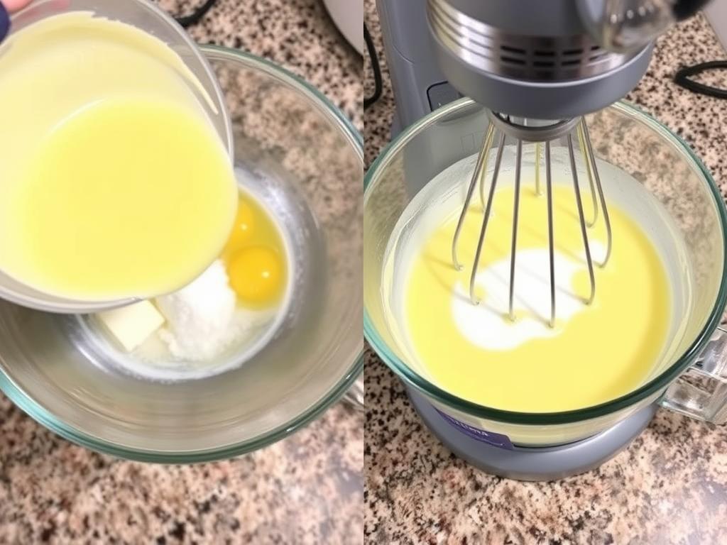 Jaunes d'œufs fouettés avec du sucre jusqu'à blanchiment