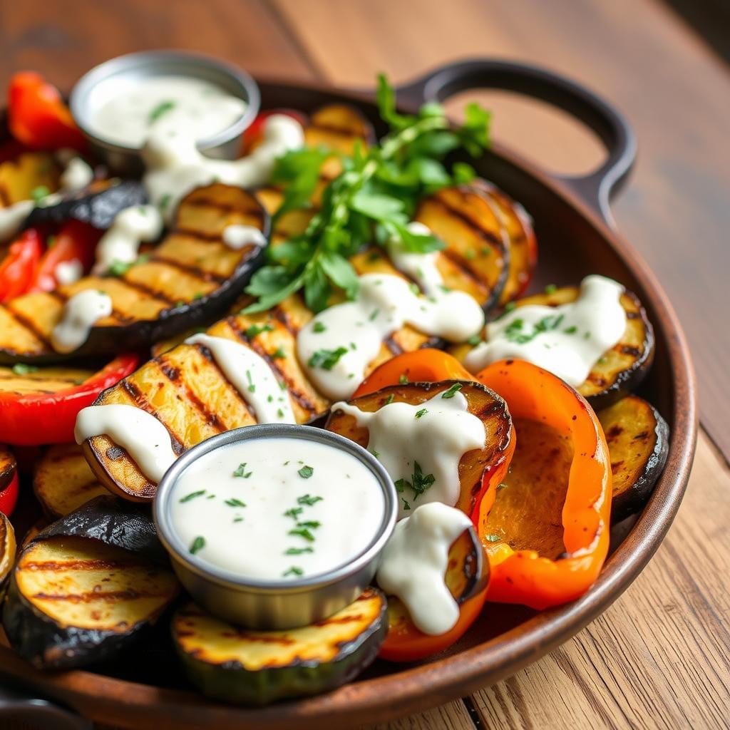 Légumes grillés nappés de sauce au fromage de brebis