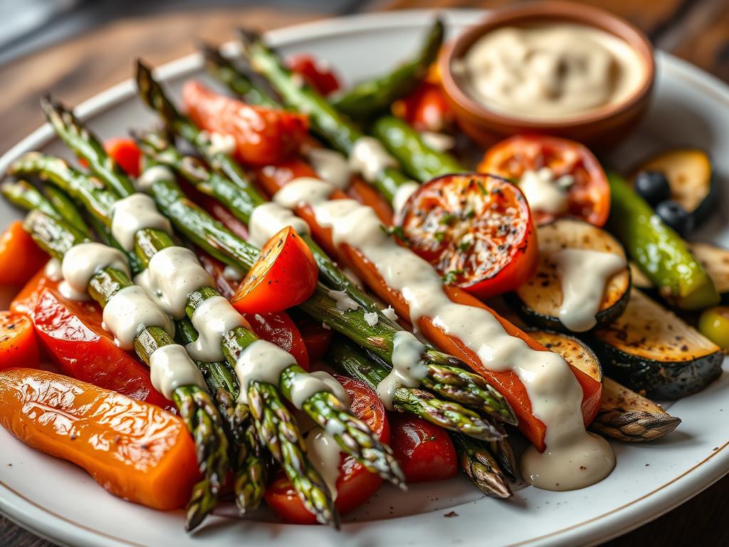 Légumes rôtis avec sauce crémeuse à l'ail
