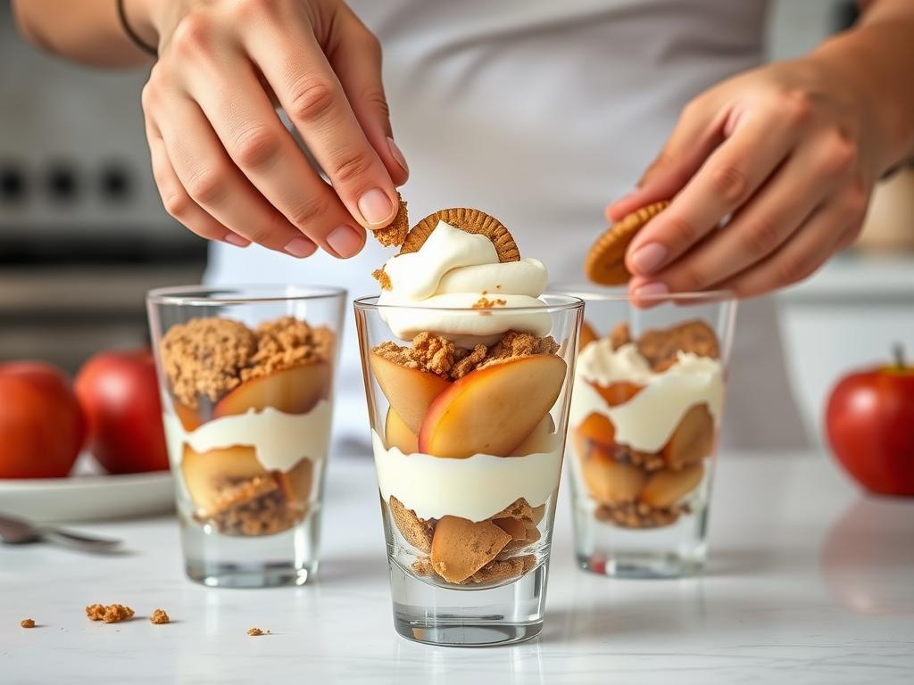 Montage du tiramisu aux speculoos et pommes en verrines