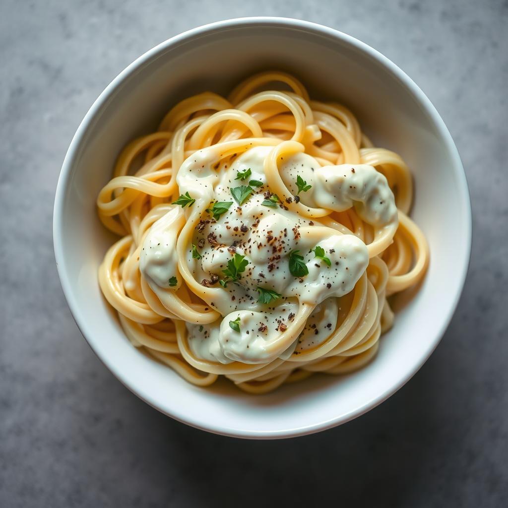 Pâtes avec sauce au fromage de brebis et herbes fraîches
