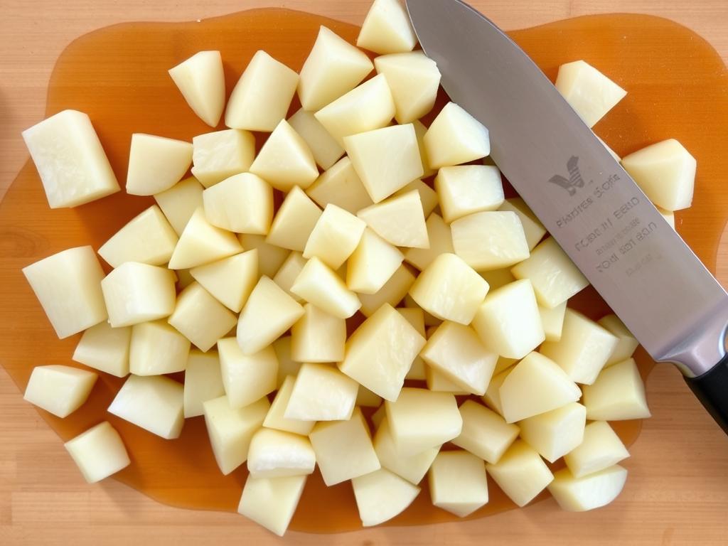 Poires coupées en dés pour le tiramisu poire speculoos