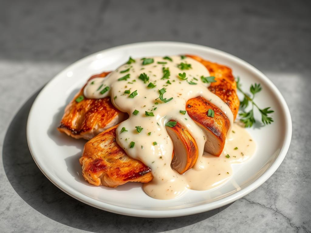 Poulet rôti avec sauce crémeuse à l'ail