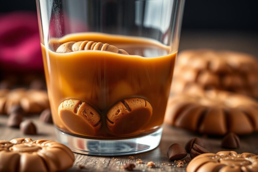 Première couche de biscuits speculoos imbibés de café dans le fond d'une verrine