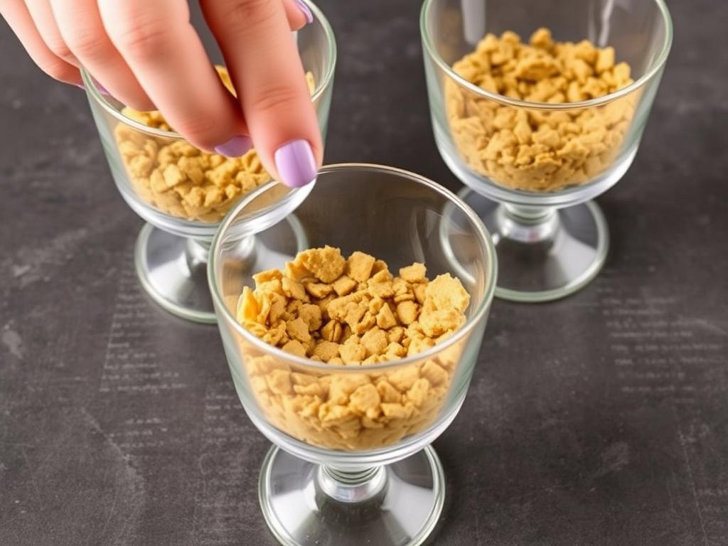 Première couche de speculoos dans les verrines de tiramisu