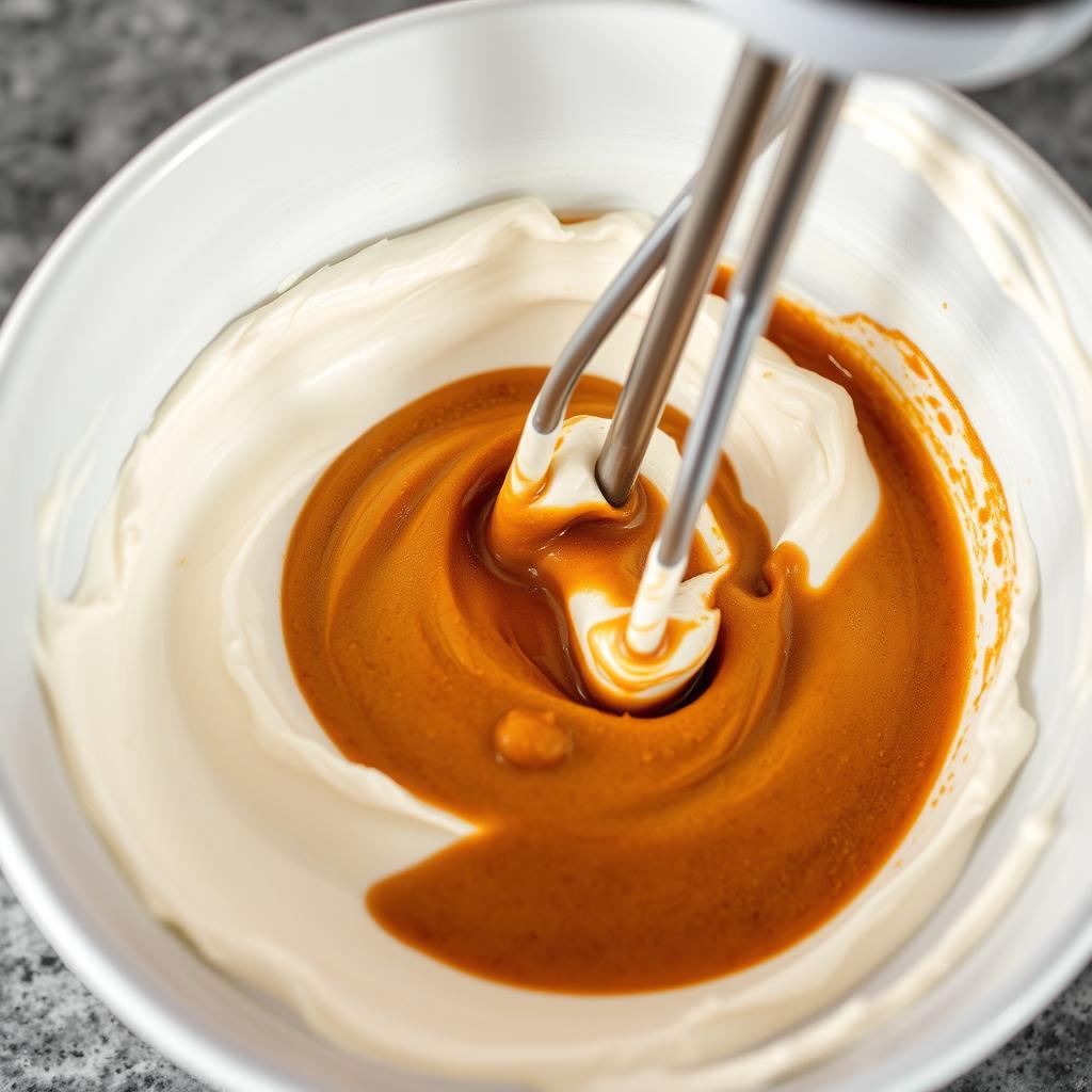 Préparation de la crème au mascarpone et speculoos pour le tiramisu sans oeuf