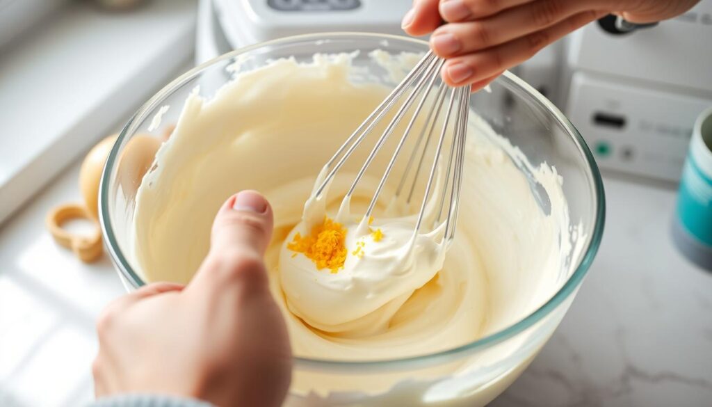 Préparation de la crème au mascarpone pour le tiramisu citron speculoos