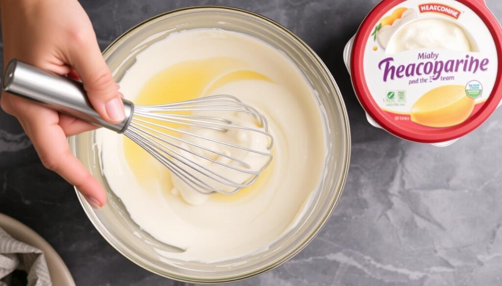 Préparation de la crème mascarpone pour le tiramisu poire speculoos