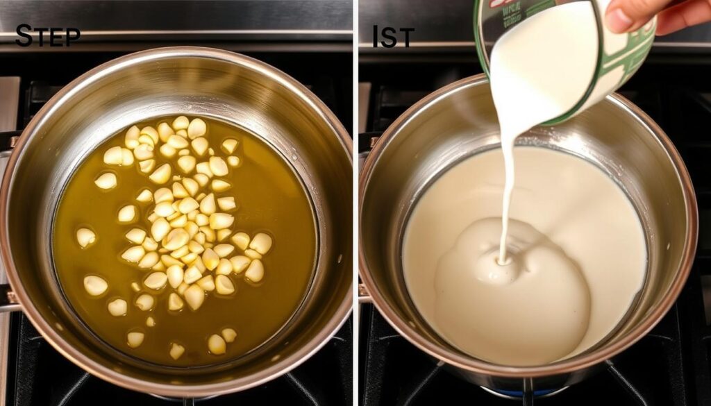 Préparation de la sauce crémeuse à l'ail étape par étape