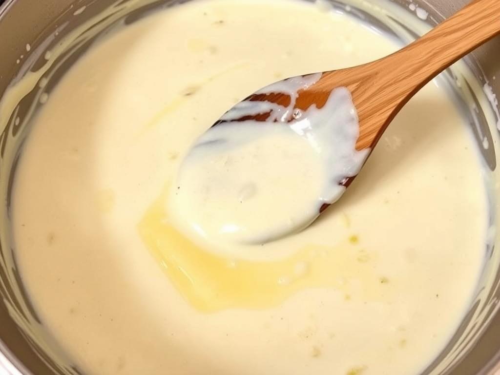 Préparation de la sauce crémeuse pour le gratin de gnocchi