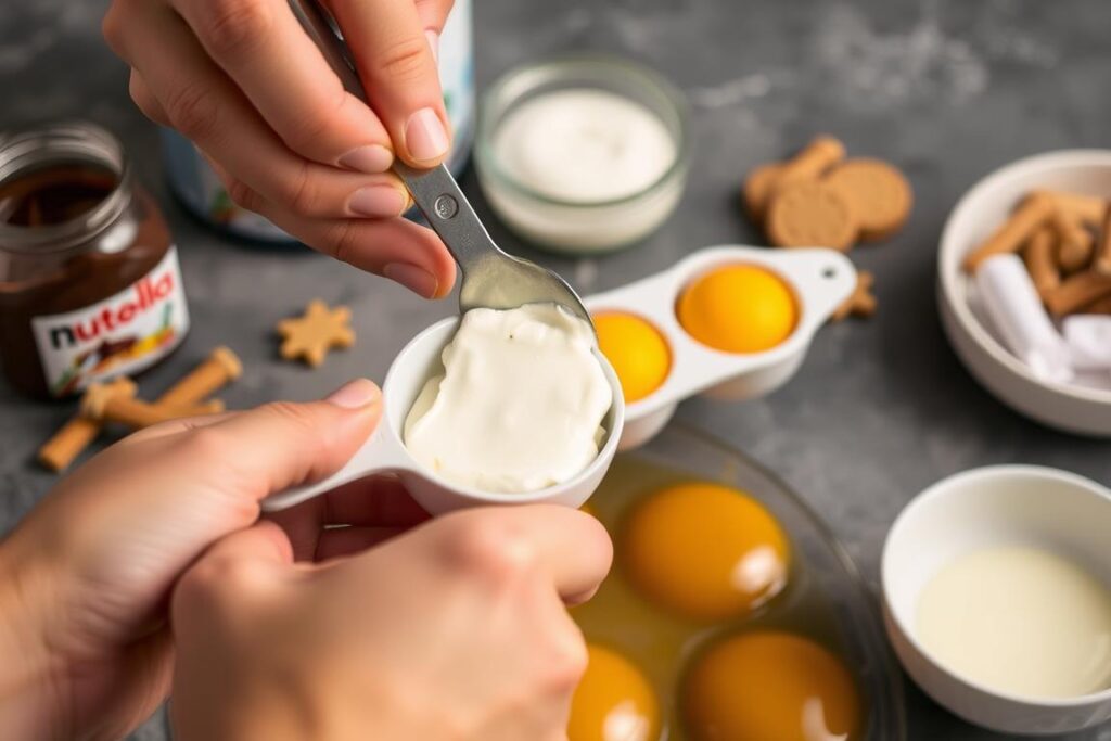 Préparation des ingrédients pour le tiramisu au nutella et speculoos