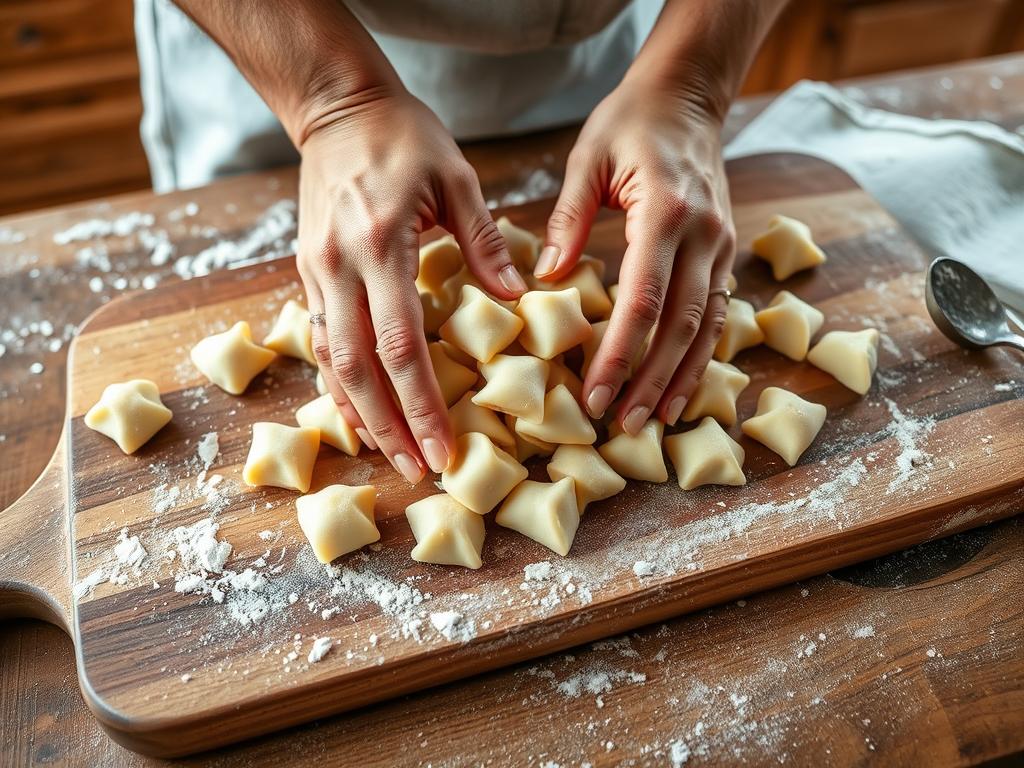 Préparation traditionnelle de gnocchis à la main