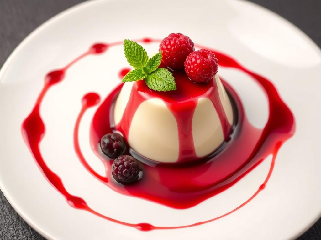 Présentation élégante de sauce de fruits rouges sur un dessert