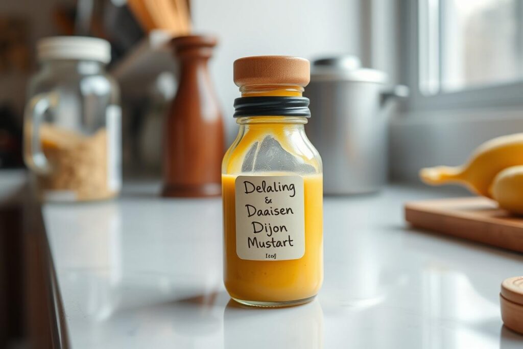 Sauce à la moutarde de Dijon conservée dans un pot en verre