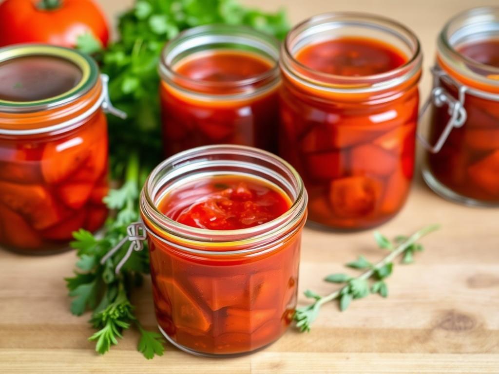 Sauce aux tomates séchées conservée dans des bocaux en verre