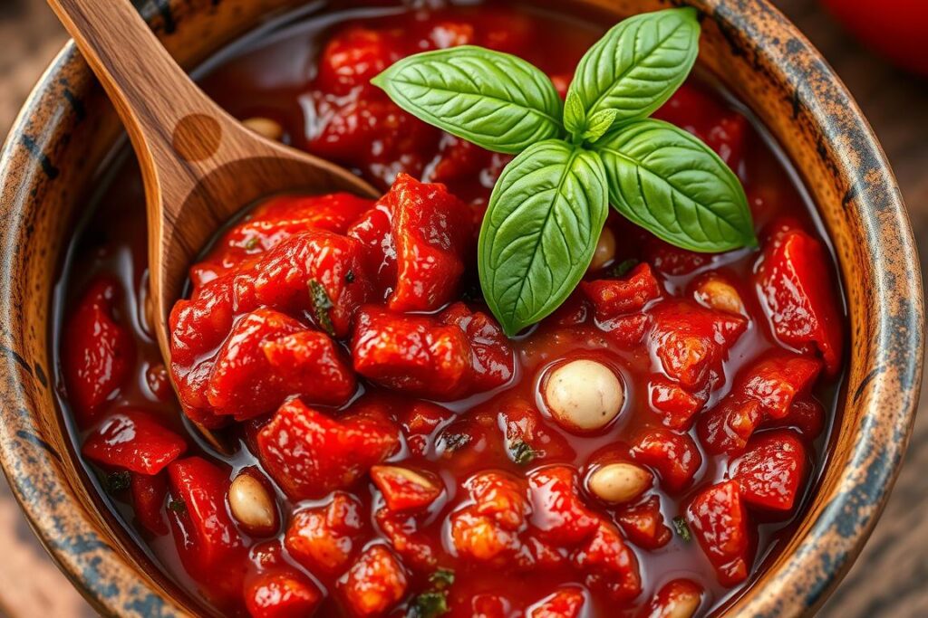 Sauce aux tomates séchées fraîchement préparée dans un bol