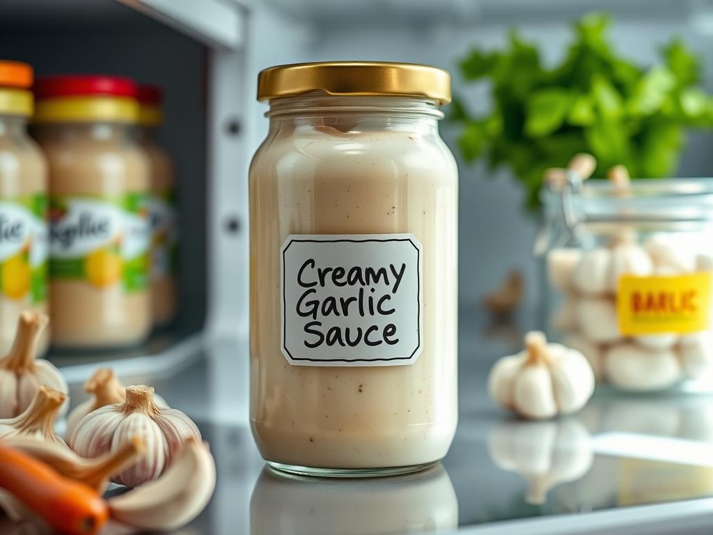 Sauce crémeuse à l'ail conservée dans un pot en verre hermétique
