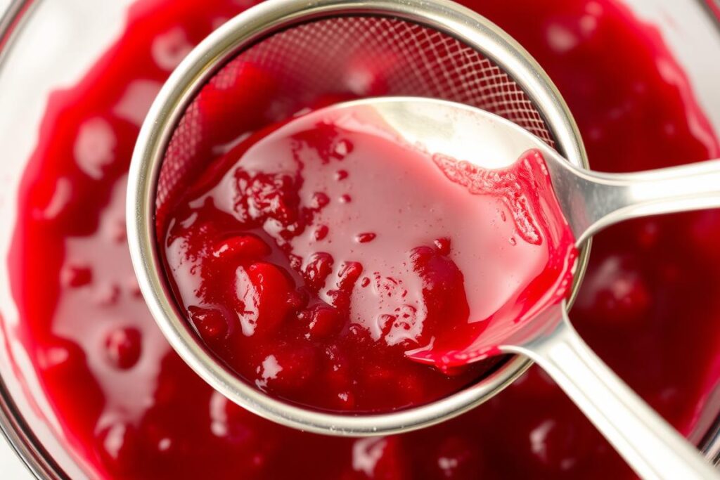 Sauce de fruits rouges mixée et passée au chinois