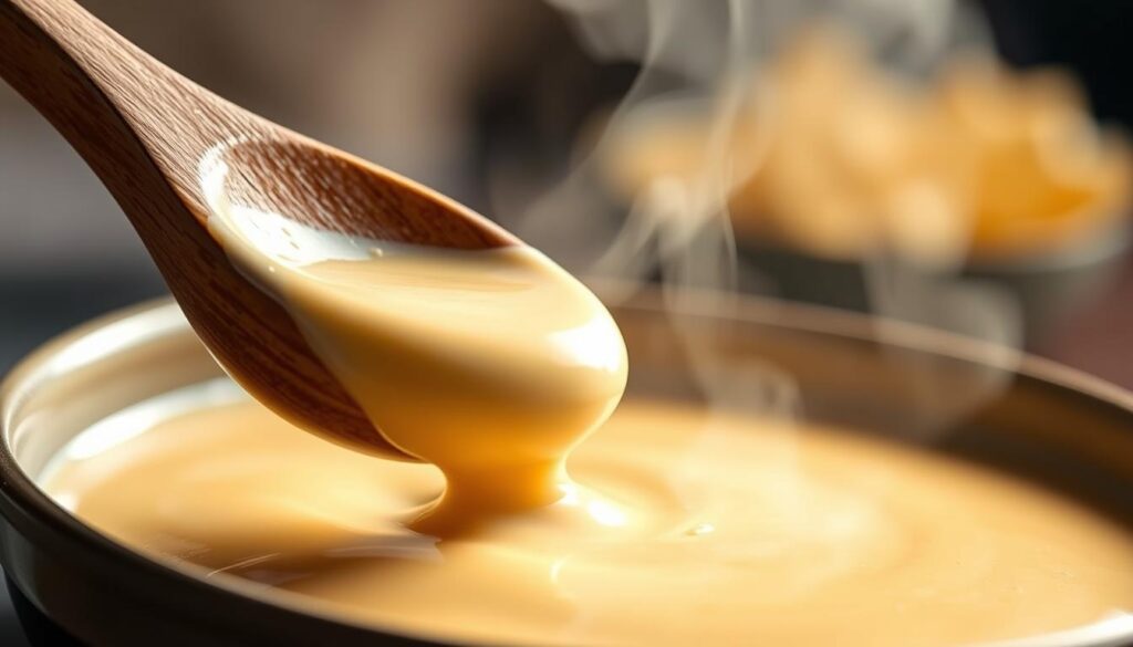 Texture parfaite d'une sauce au fromage râpé