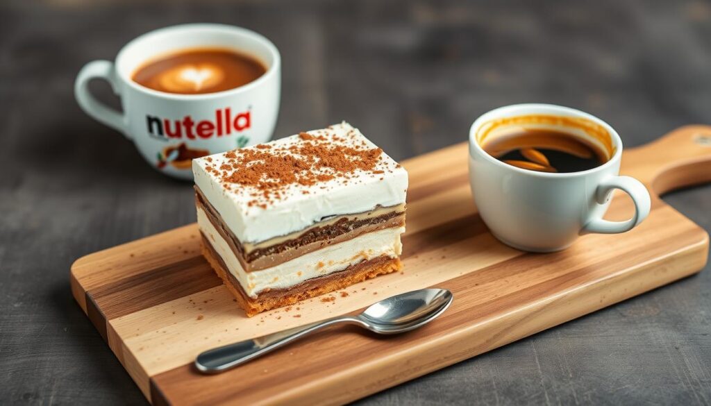 Tiramisu au nutella et speculoos servi avec un café