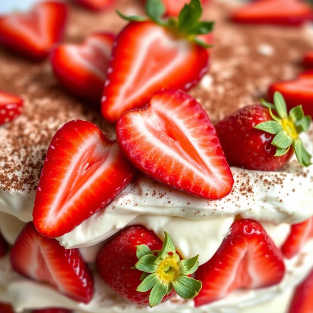 Tiramisu aux fraises avec des fraises fraîches sur le dessus