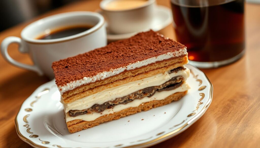 Tiramisu facile et rapide servi avec une tasse de café