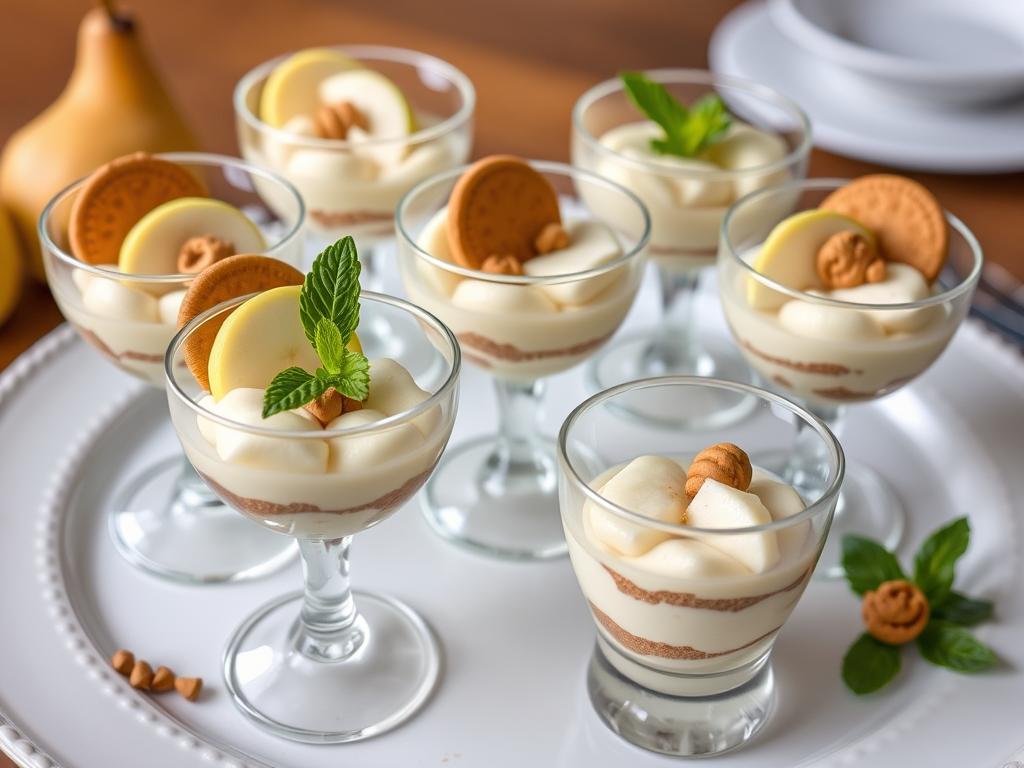 Tiramisu poire speculoos servi dans des verrines individuelles