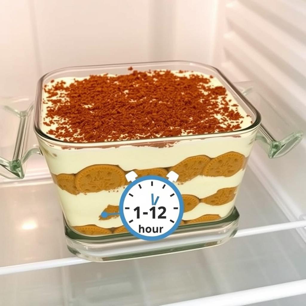 Tiramisu speculoos mascarpone au réfrigérateur pendant le temps de repos
