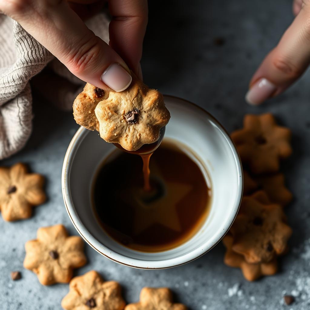 Trempage des biscuits speculoos dans le café pour le tiramisu sans oeuf