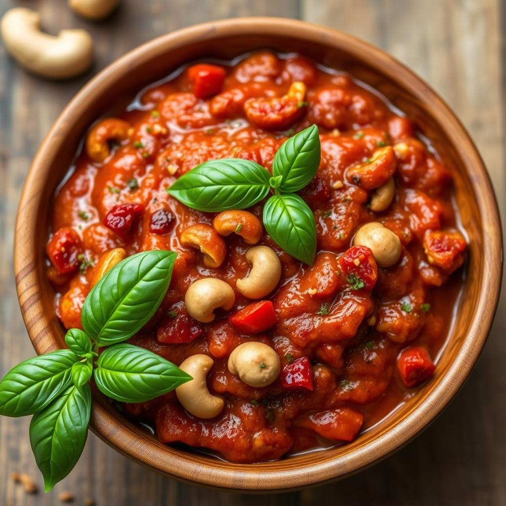Version végane de la sauce aux tomates séchées avec des noix de cajou